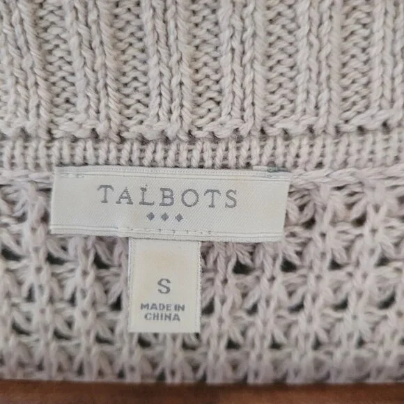 Talbots Womens Open Front Cardigan Size S Beige Office Career Missing Fur Collar - Picture 2 of 11